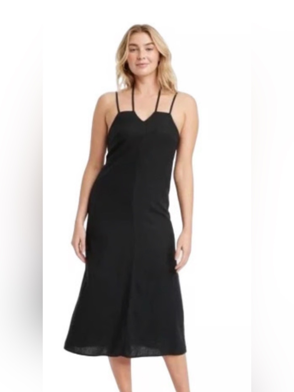 Universal Thread Black Double-Strap Midi linen blend Dress